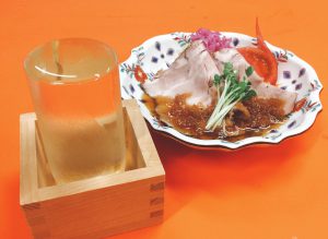 食亭つかさ_永井酒造-水芭蕉　純米吟醸と特製ローストポークｰクミンキャベツ添え